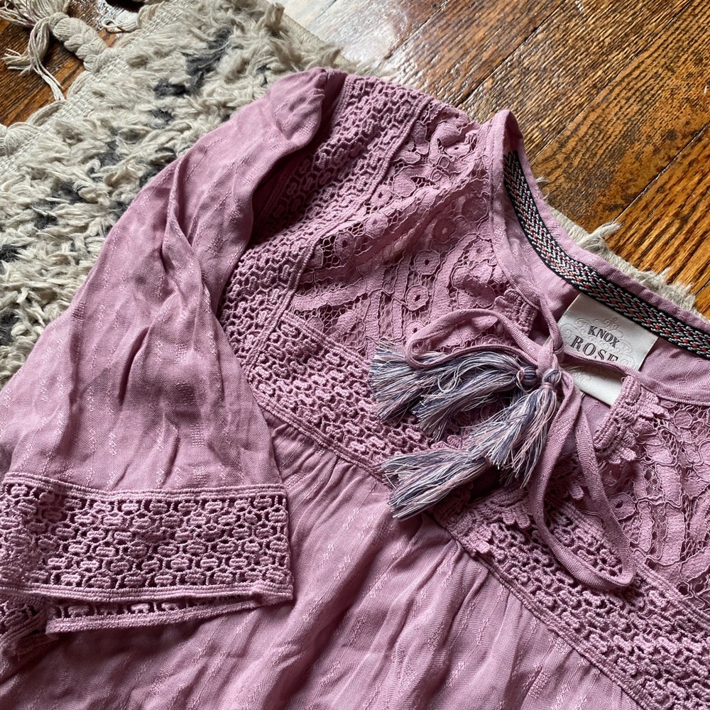 Lavender Lace Blouse with Tassels